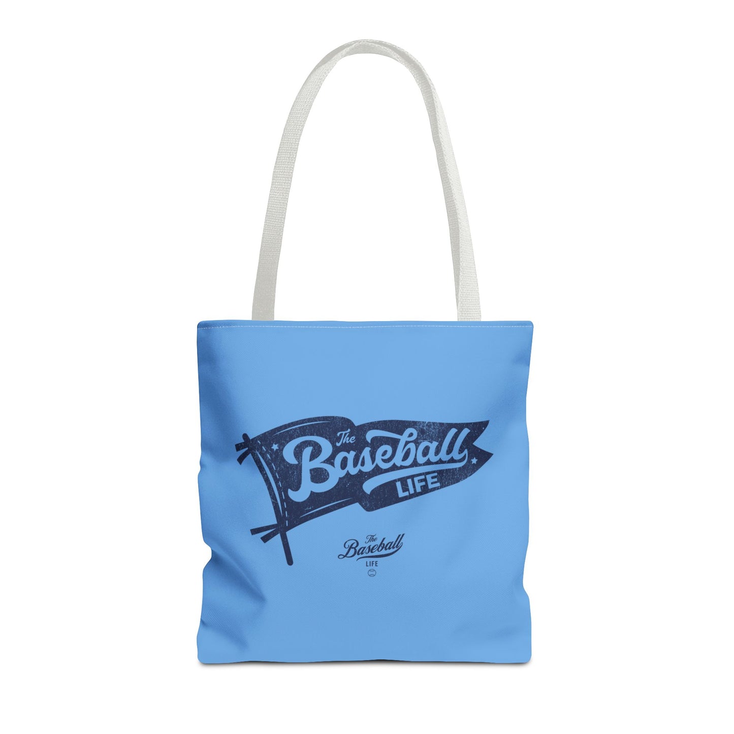 Vintage Pennant Tote Bag_Navy Print on Carolina Blue