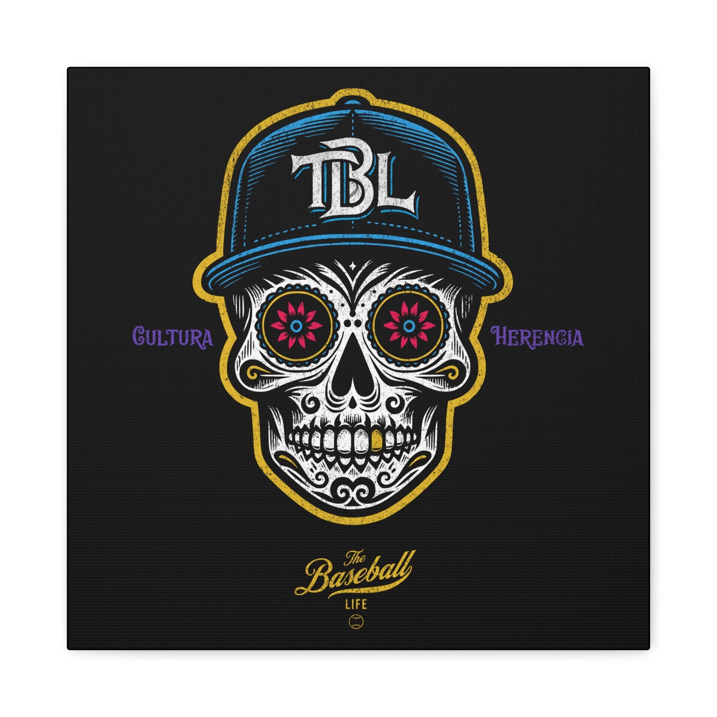 Beisbol Sugar Skull Series_Player 1 Wall Art Canvas_Black
