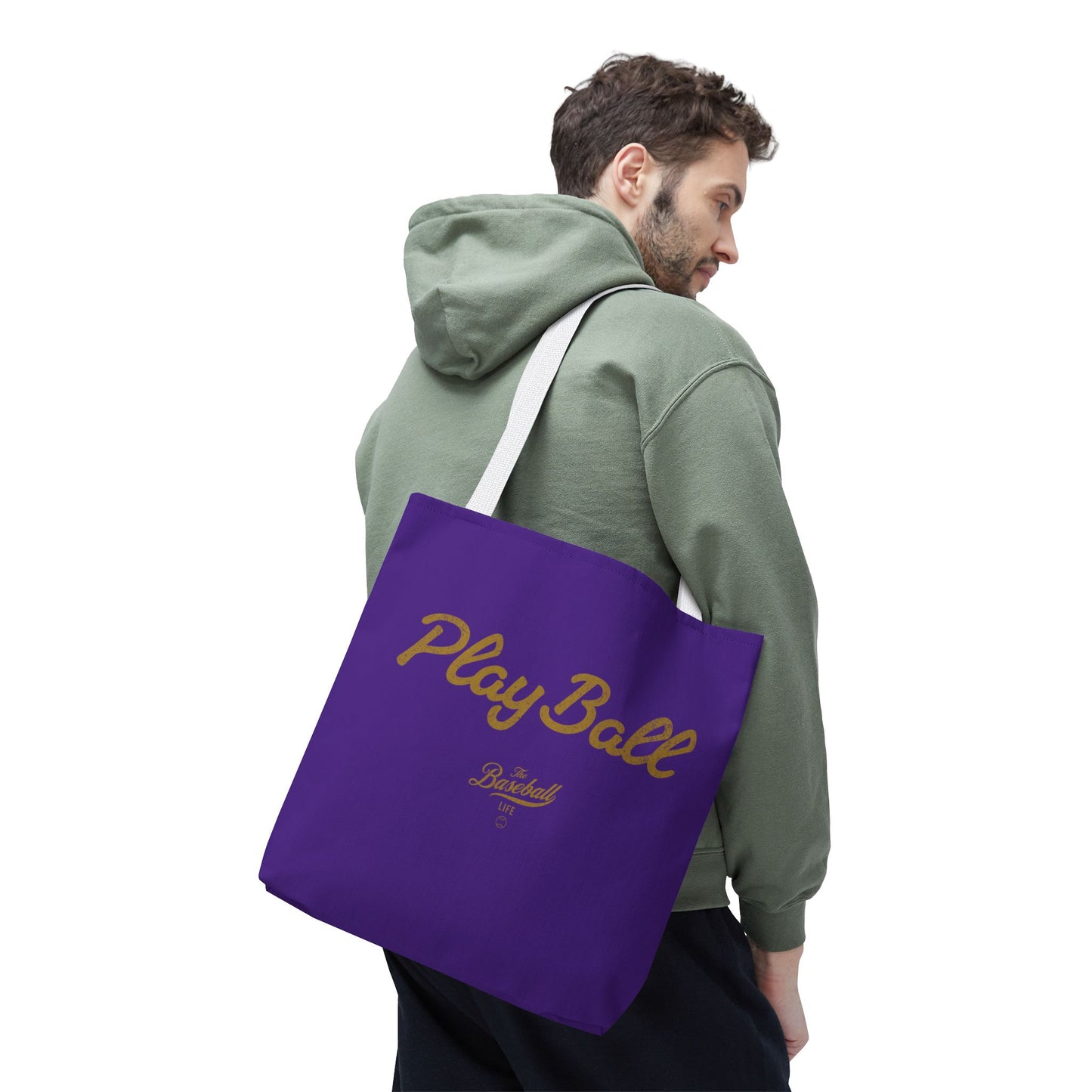 Play Ball Tote Bag_Purple with Old Gold Print