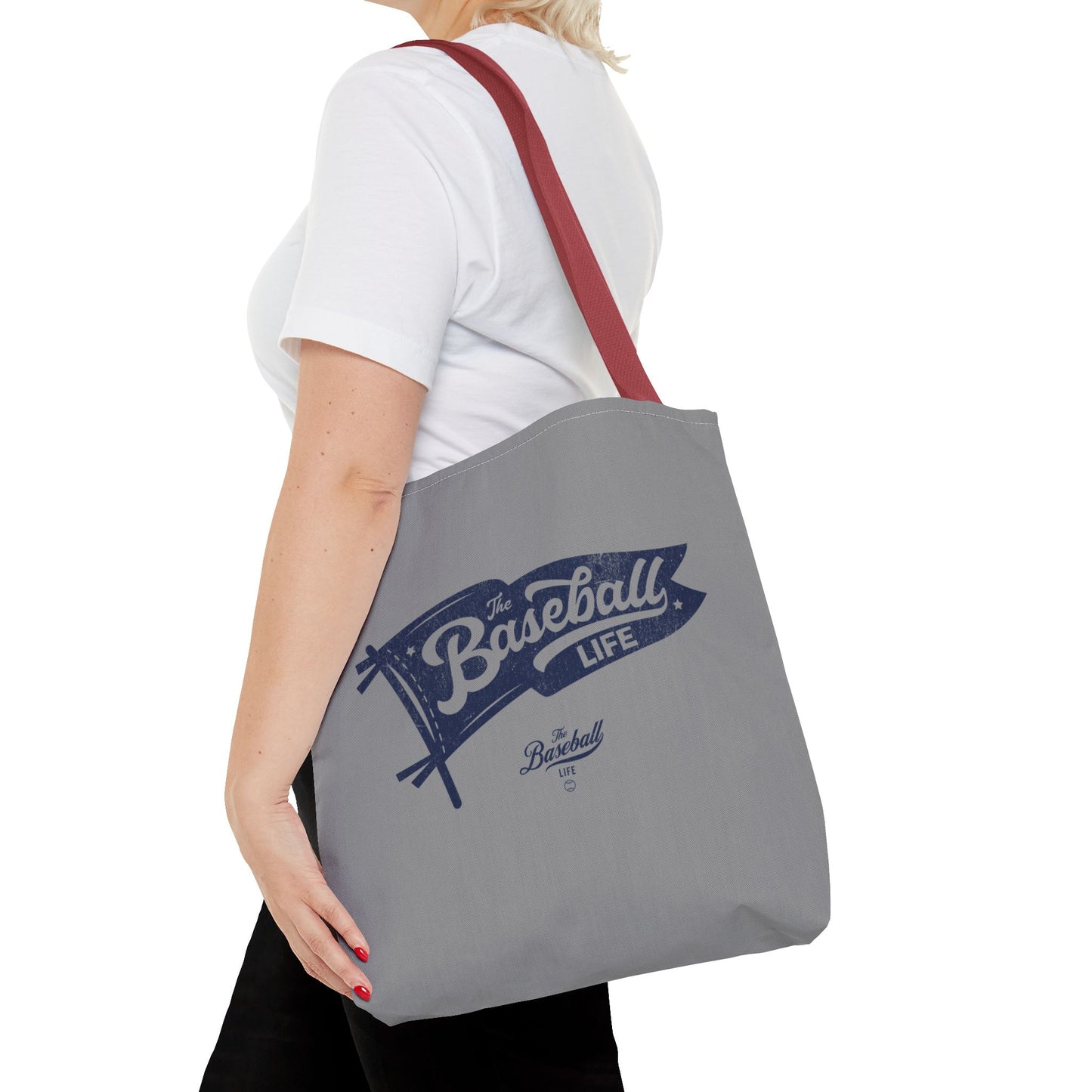 Vintage Pennant Tote Bag_Navy Print on Medium Gray
