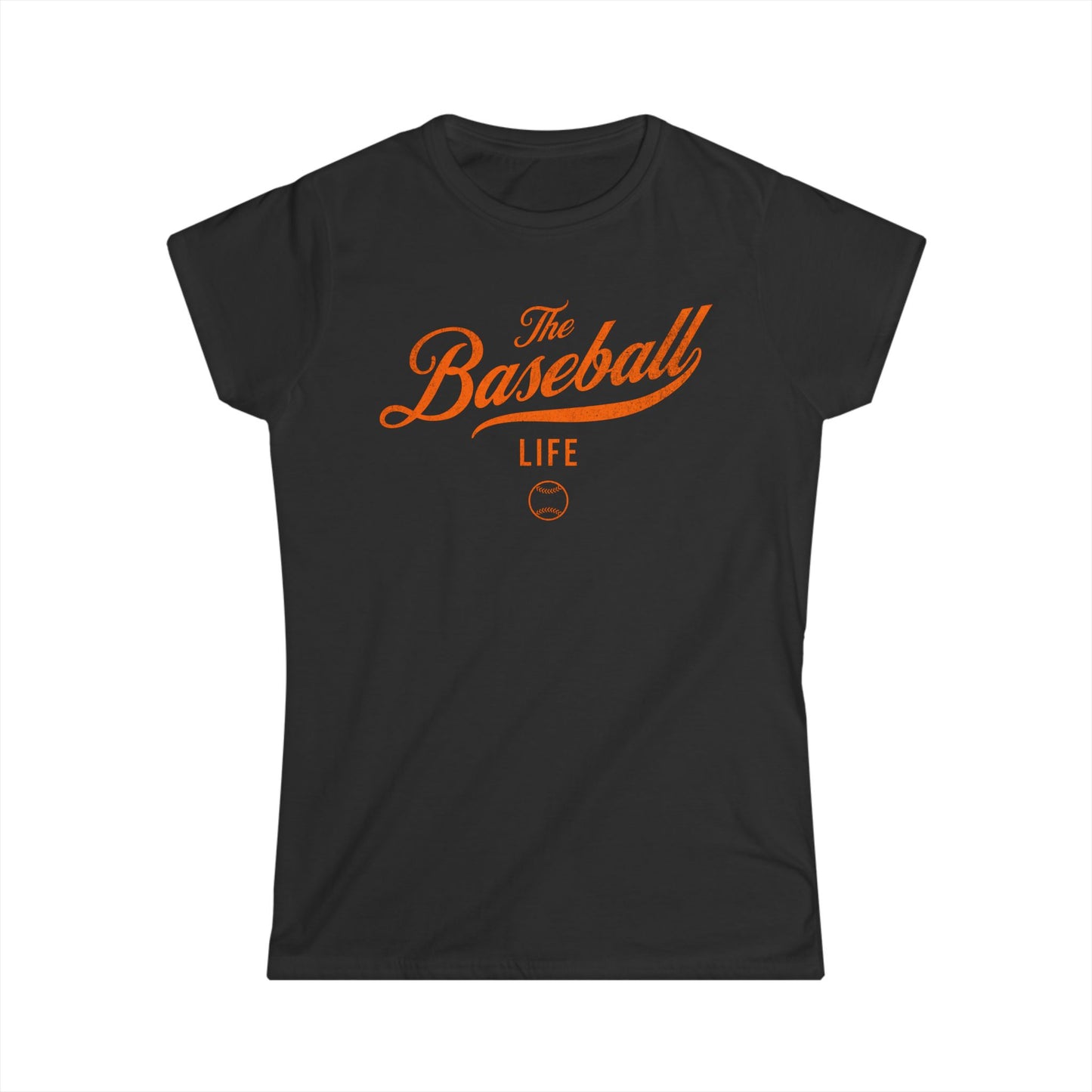 The Baseball Life Classic Script Tee_Women's_Orange Print