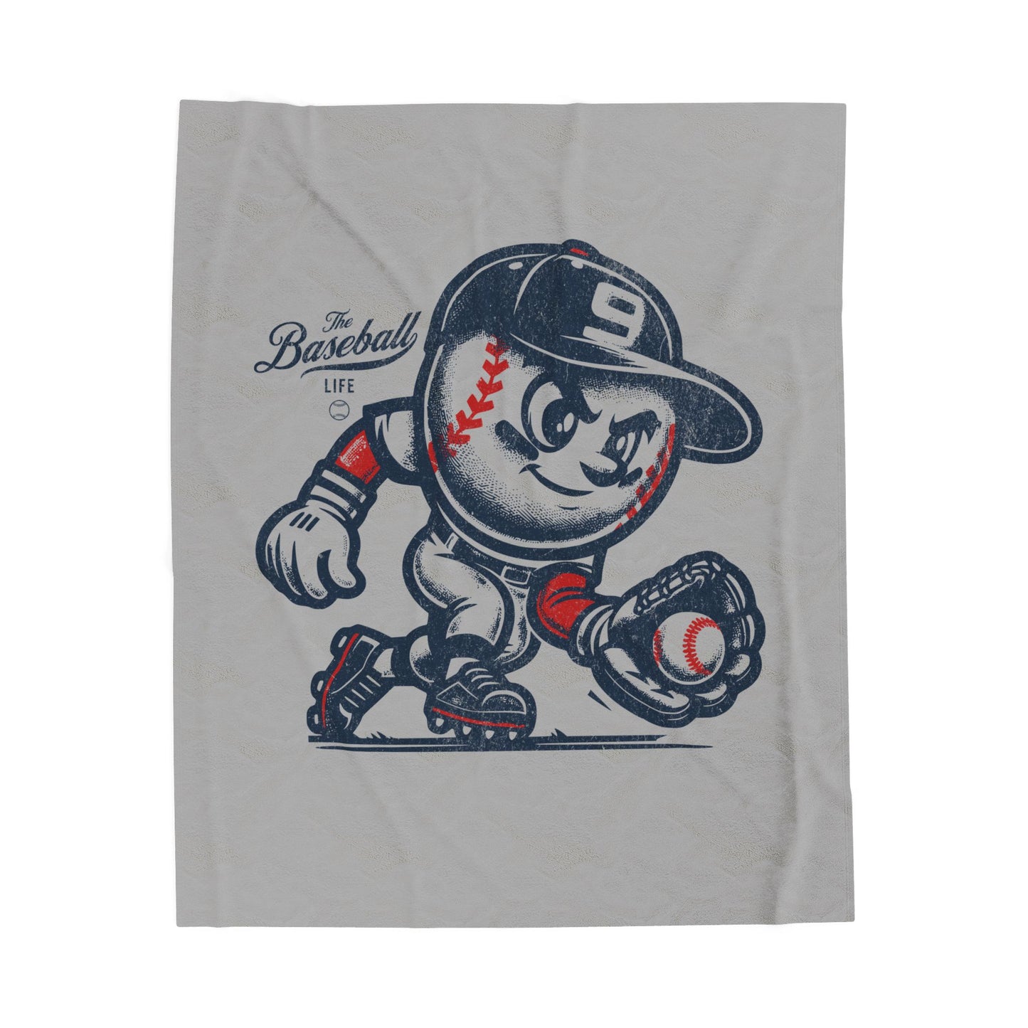 Velveteen Plush Blanket_Mr. Baseball Mascot Fielding