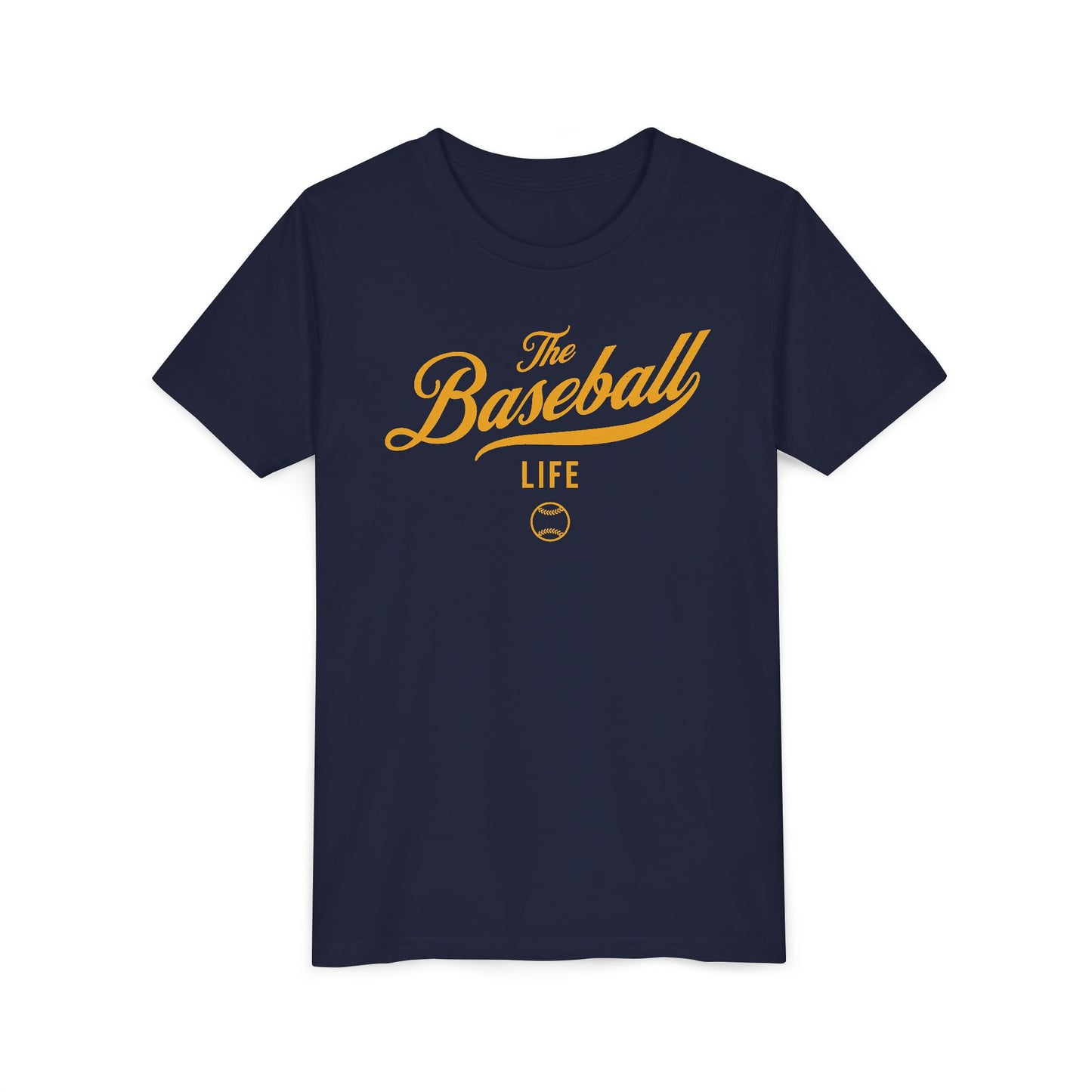 Youth The Baseball Life Classic Script T-Shirt_Yellow Gold Print