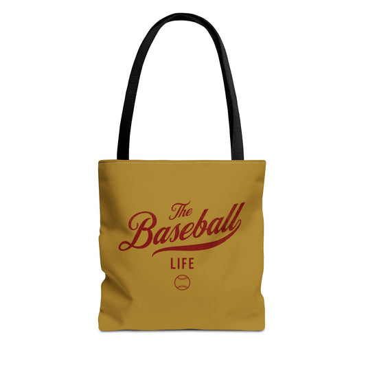 The Baseball Life Tote Bag_Old Gold w Maroon Print