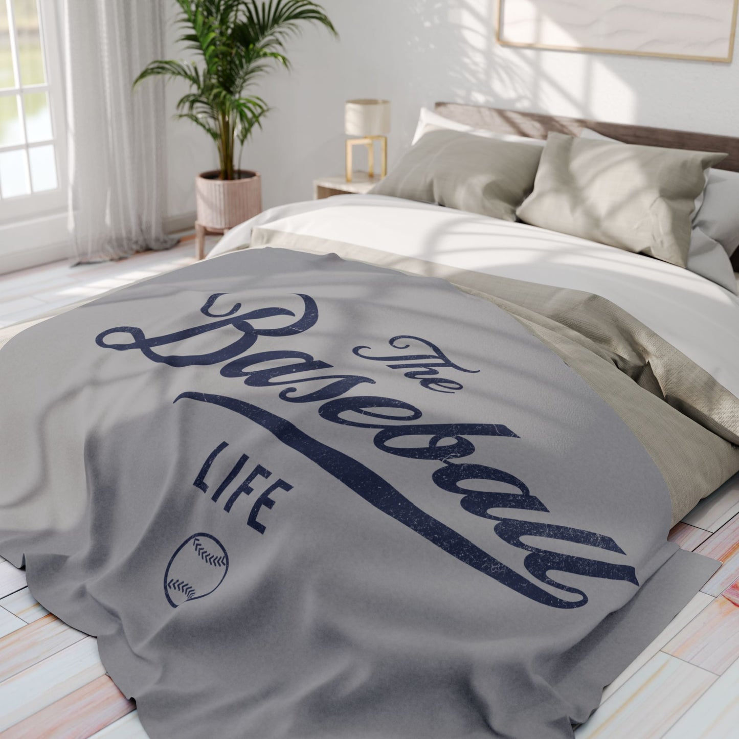 Fleece Blanket_Silver Gray w Navy Print