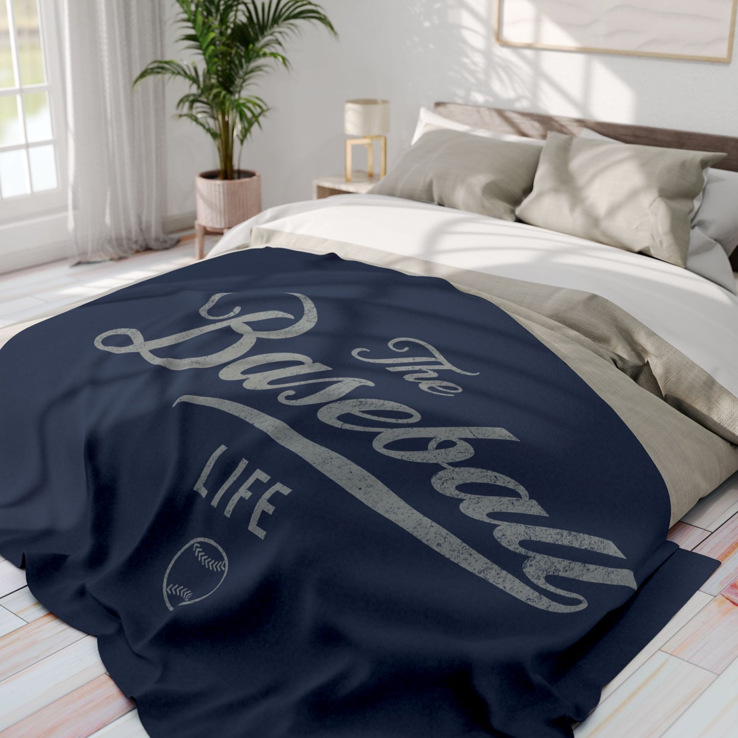 Fleece Blanket_Navy w Silver Gray Print