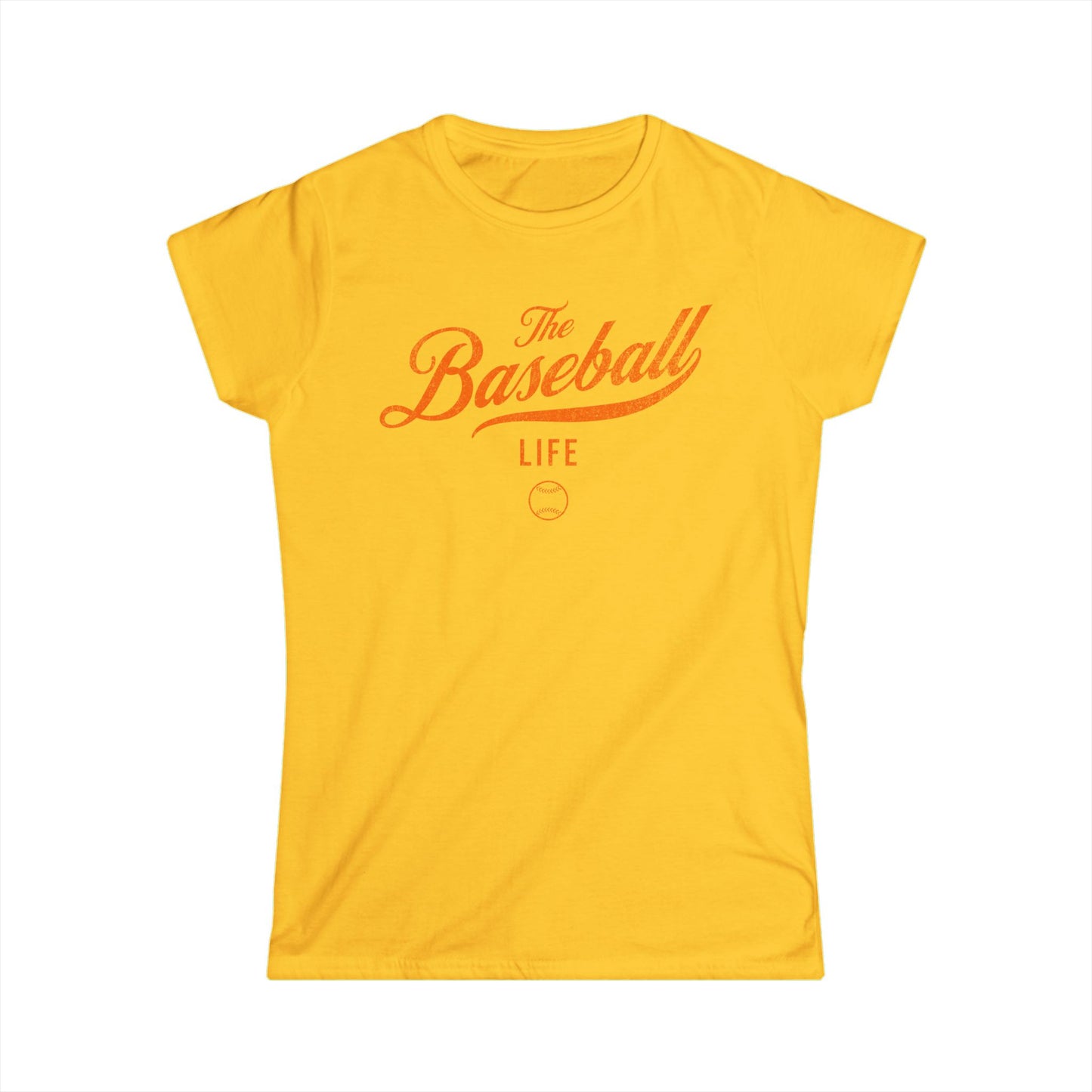 The Baseball Life Classic Script Tee_Women's_Orange Print