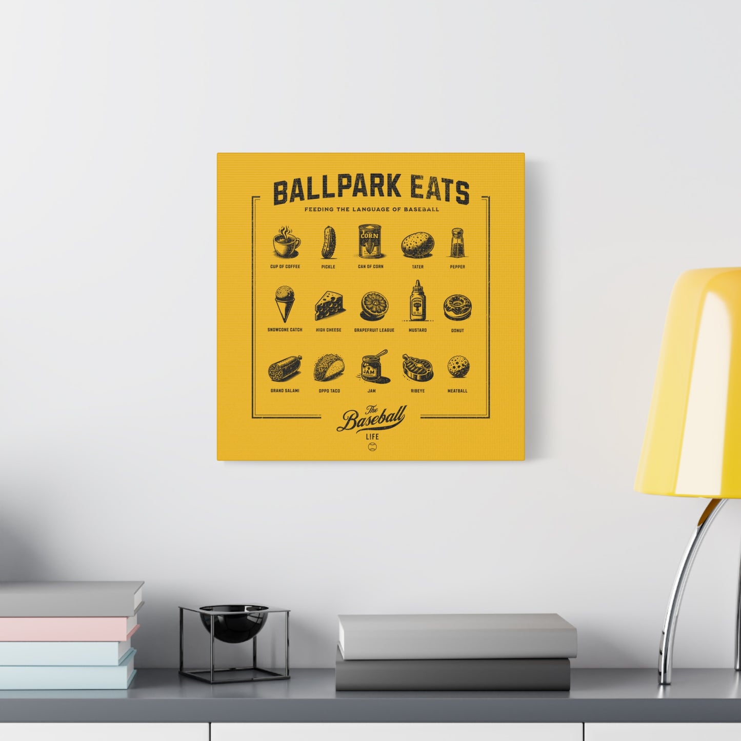 Ballpark Eats_Feeding the Language of Baseball Wall Art Canvas_Yellow Gold