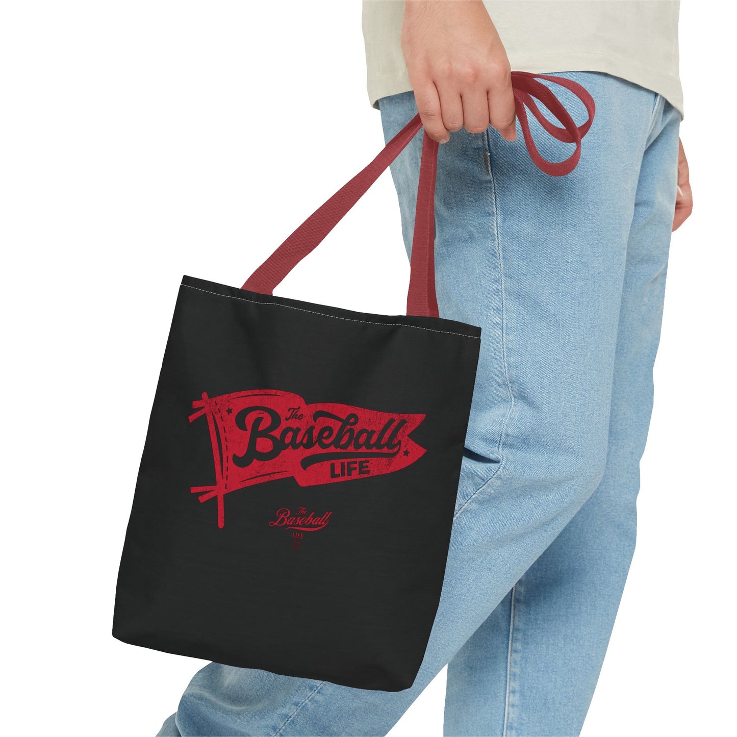 Vintage Pennant Tote Bag_Red Print on Black
