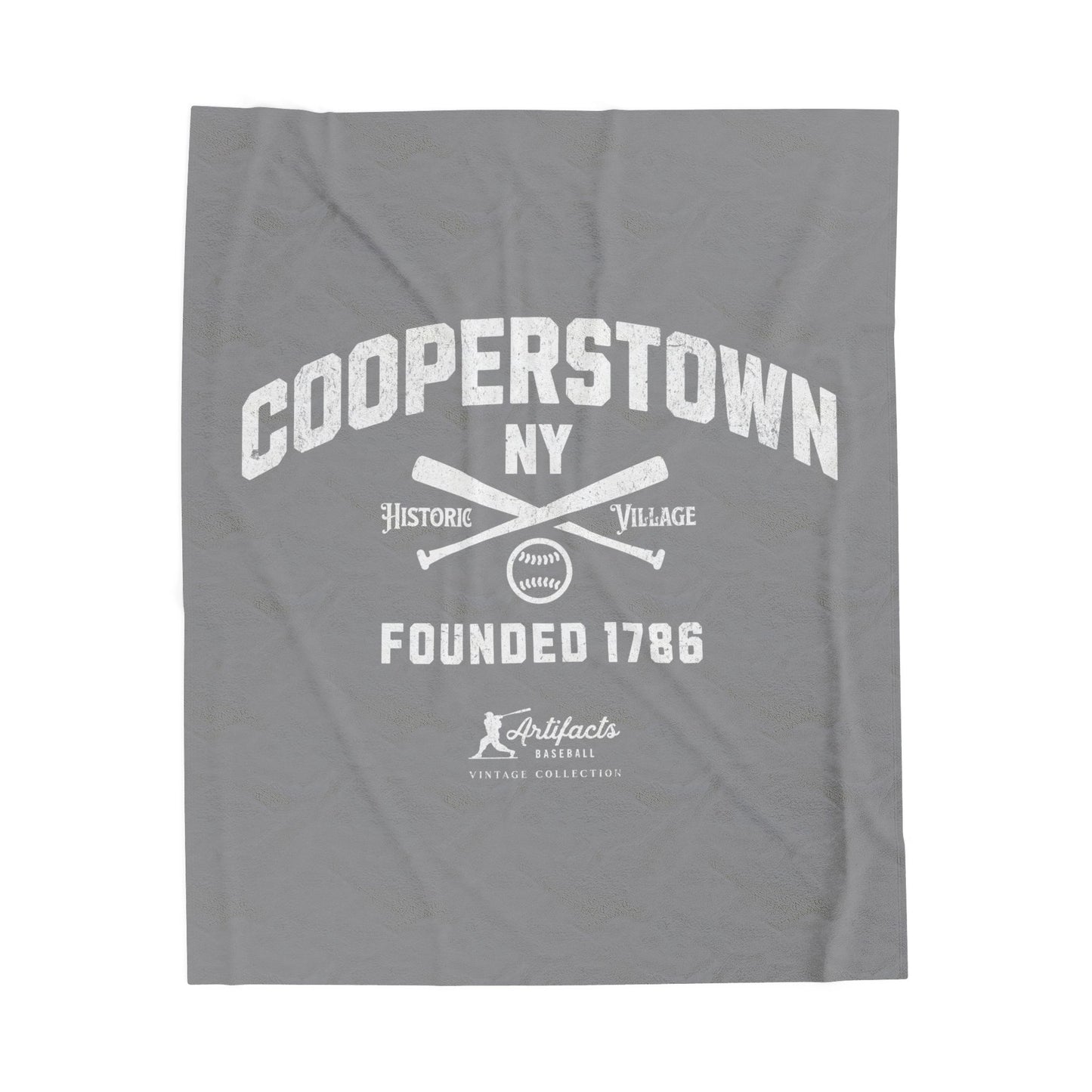 Velveteen Plush Blanket_Artifacts Baseball Collection_Cooperstown NY_Gray