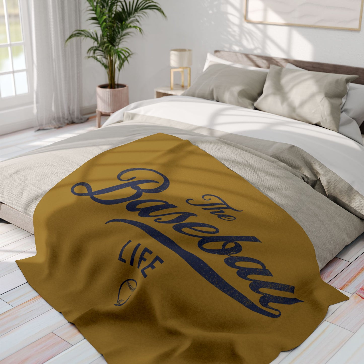 Fleece Blanket_Old Gold w Navy Print
