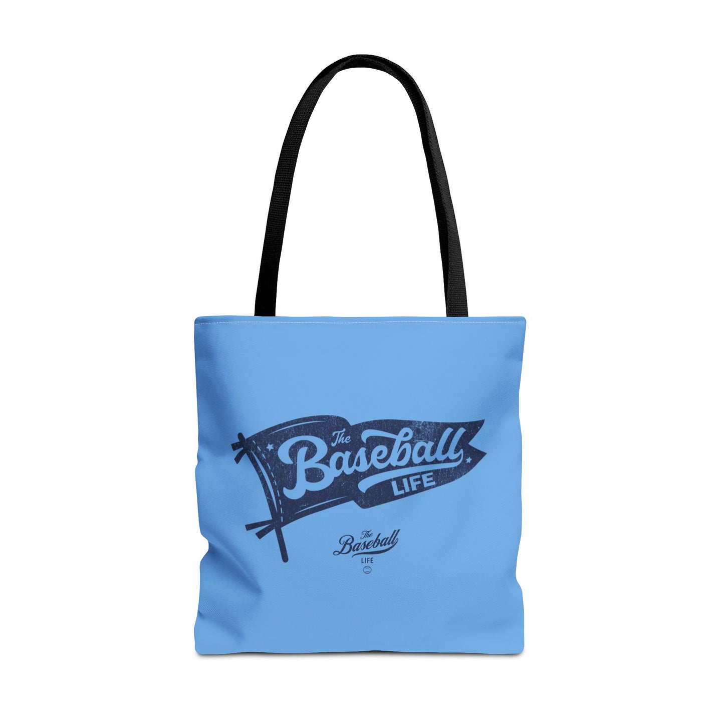 Vintage Pennant Tote Bag_Navy Print on Carolina Blue