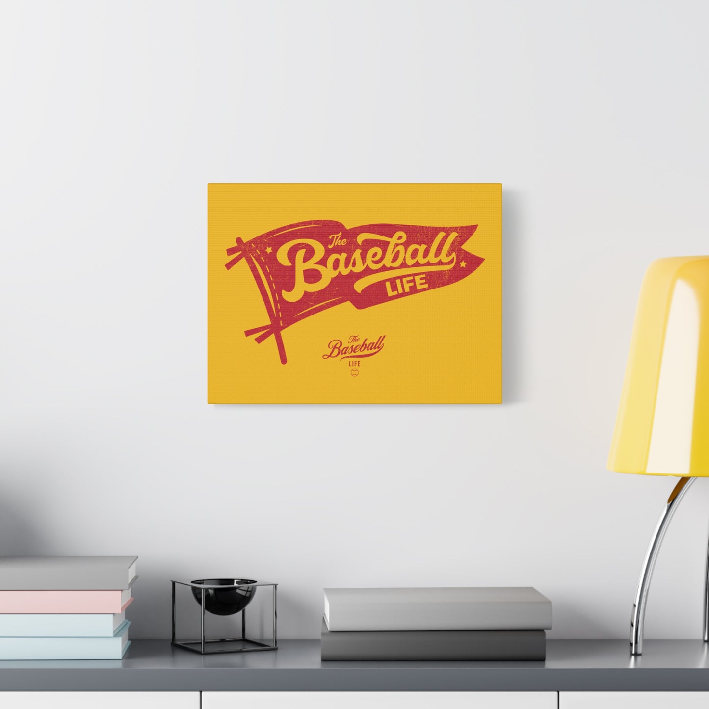 Classic Pennant Wall Art Canvas_Red Print on Yellow Gold