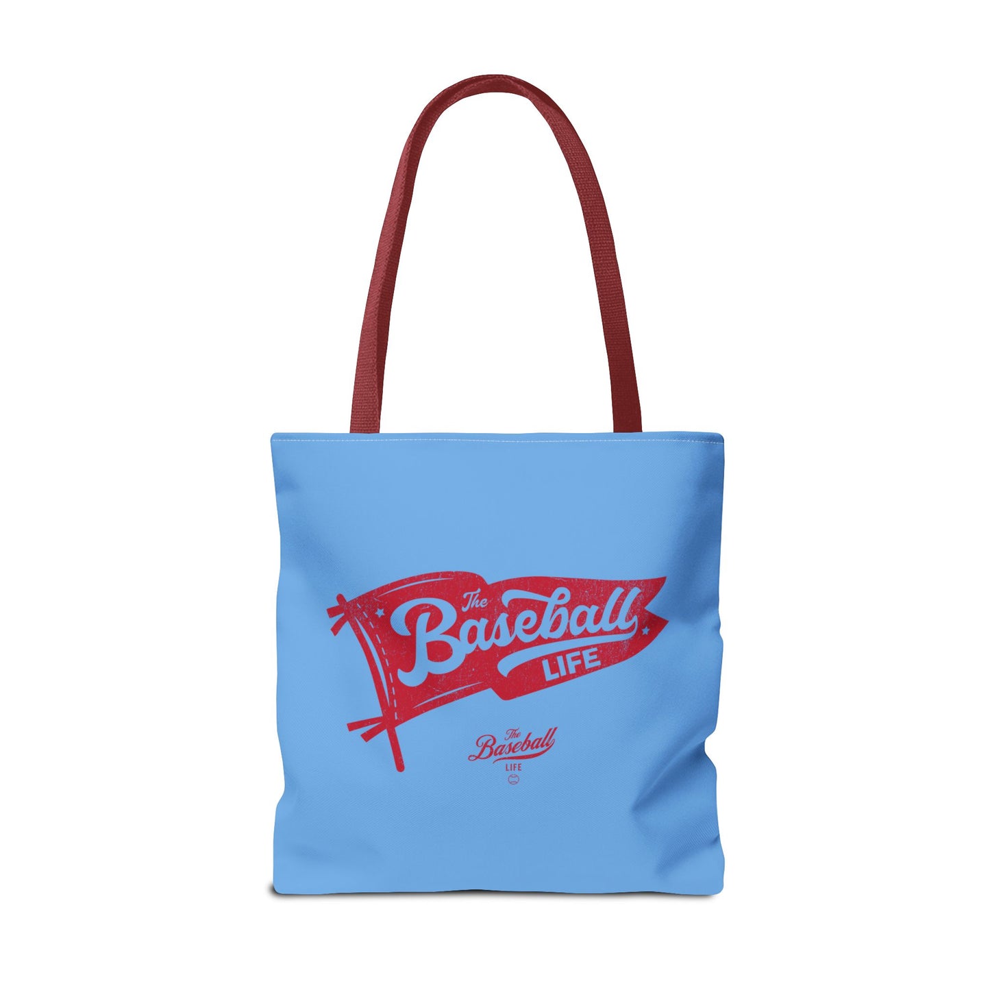 Vintage Pennant Tote Bag_Red Print on Carolina Blue