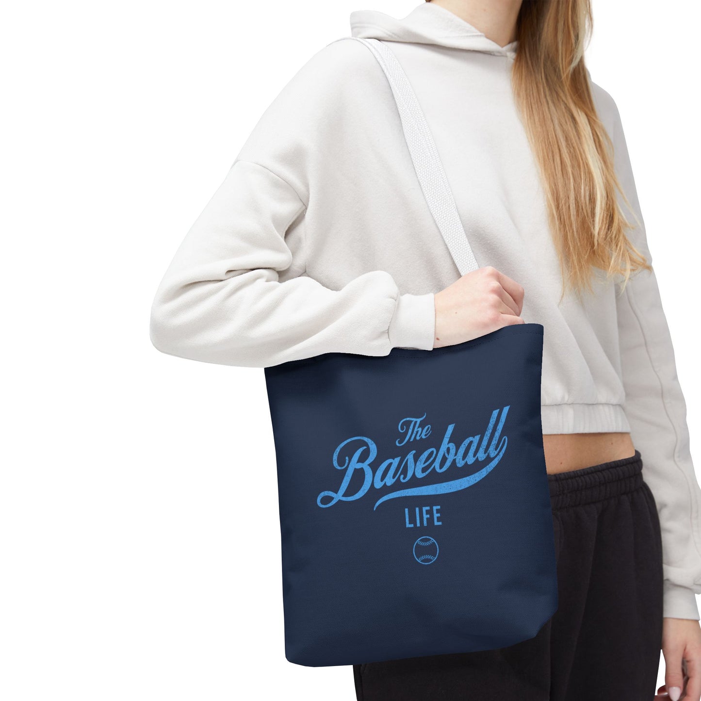 The Baseball Life Tote Bag_Navy w Carolina Blue Print