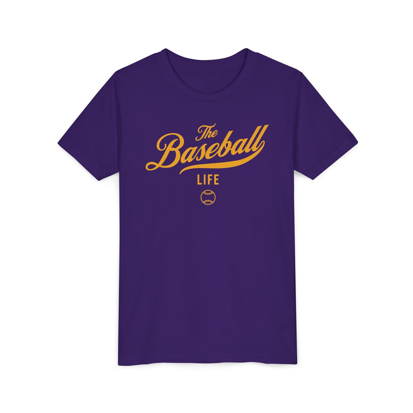Youth The Baseball Life Classic Script T-Shirt_Yellow Gold Print