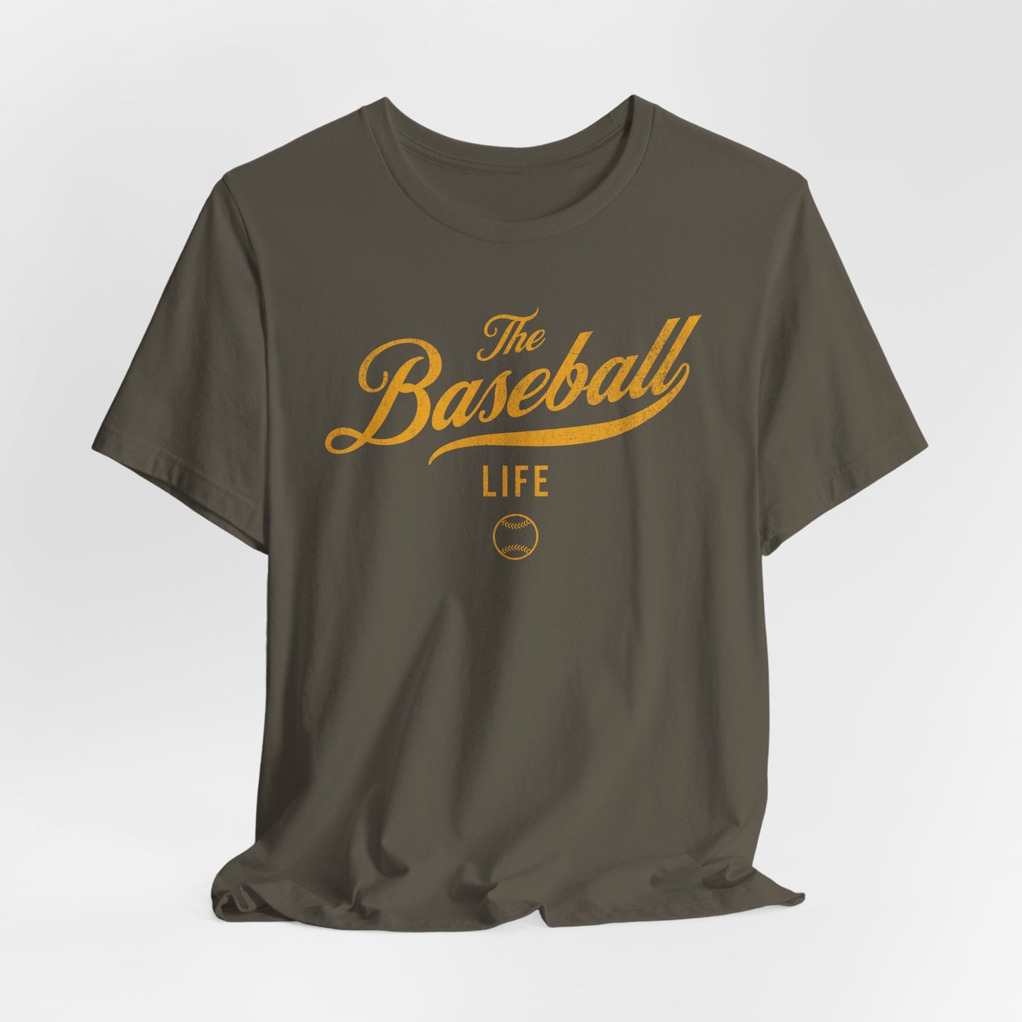The Baseball Life Classic Script T-Shirt_Yellow Gold Print