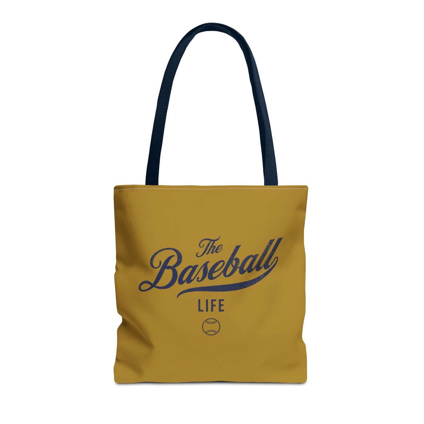 The Baseball Life Tote Bag_Old Gold w Navy Print