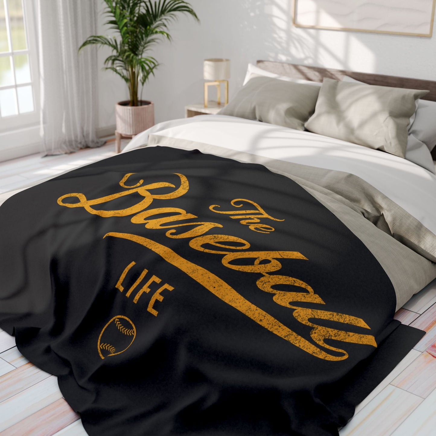 Fleece Blanket_Black w Yellow Gold Print