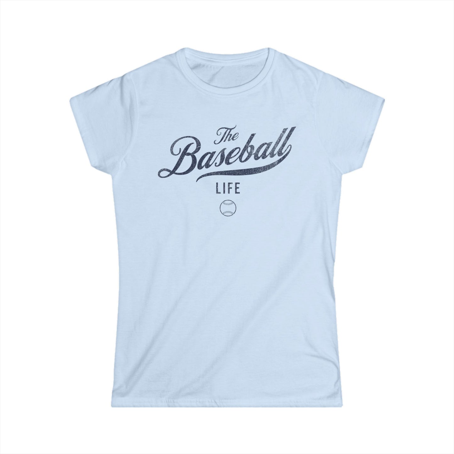 The Baseball Life Classic Script Tee_Women's_Navy Print