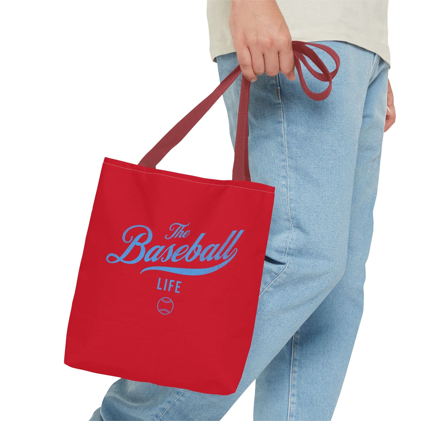 The Baseball Life Tote Bag_Red w Carolina Blue Print