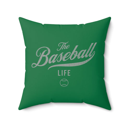 The Baseball Life Accent Pillow_Green w Silver Gray Print