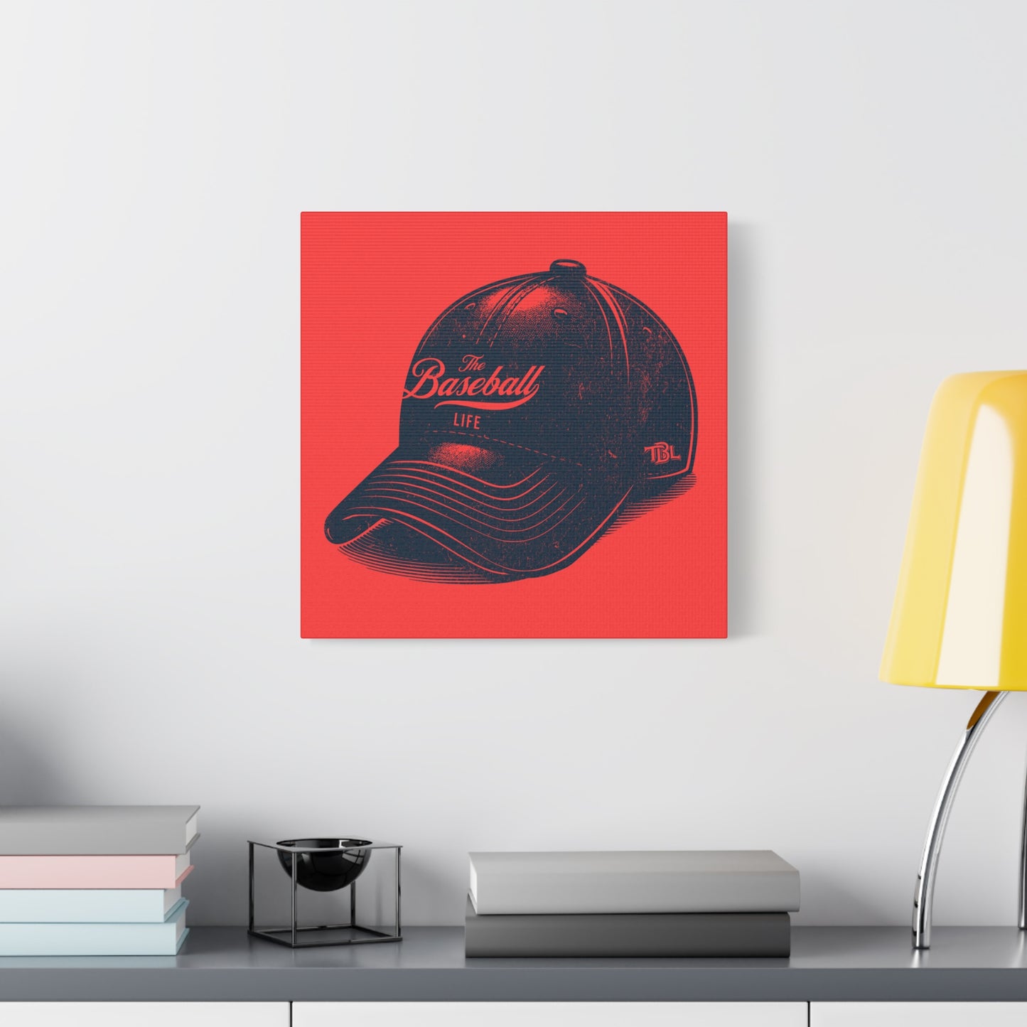 The Baseball Life Ball Cap Wall Art Canvas_Coral Red