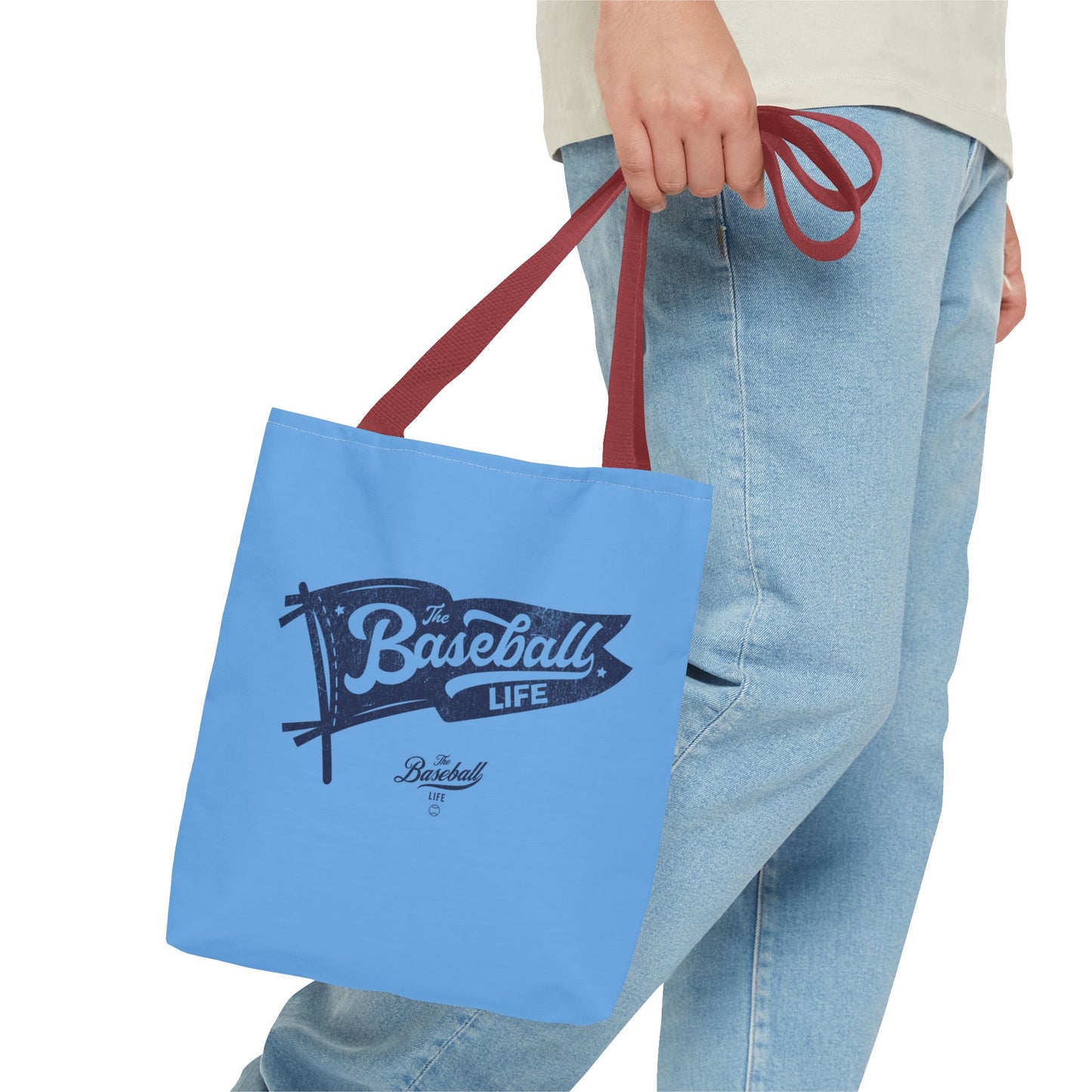 Vintage Pennant Tote Bag_Navy Print on Carolina Blue