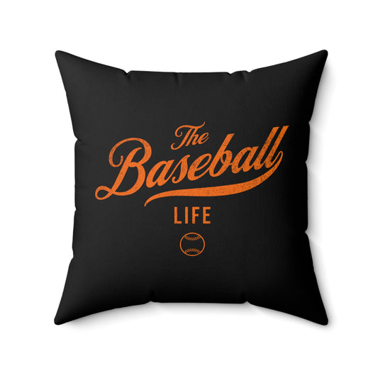 The Baseball Life Accent Pillow_Black w Orange Print
