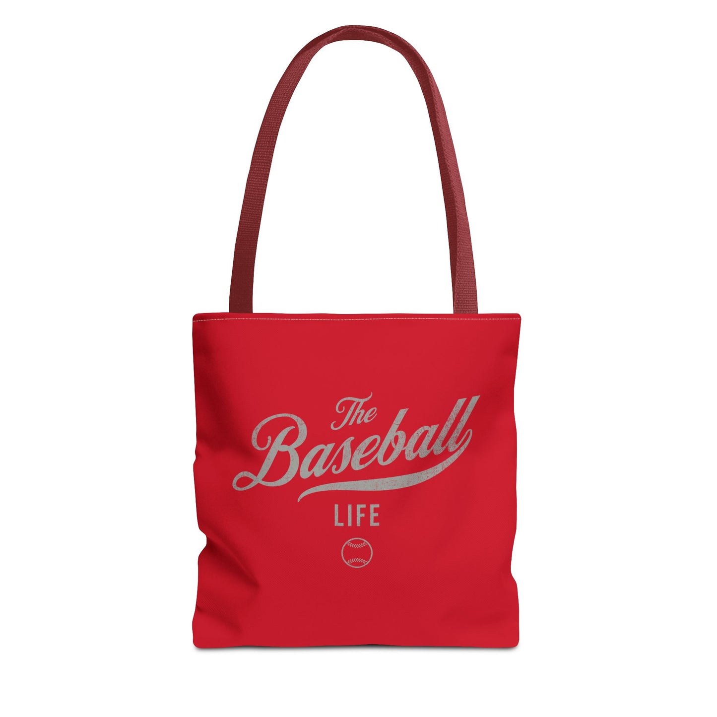The Baseball Life Tote Bag_Red w Silver Gray Print