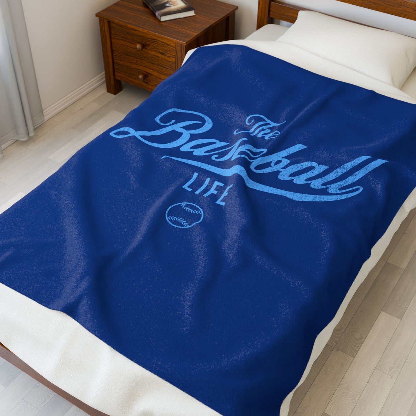 Velveteen Plush Blanket_Royal Blue with Carolina Blue Print