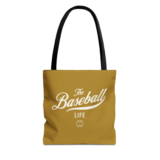 The Baseball Life Tote Bag_Old Gold w White Print