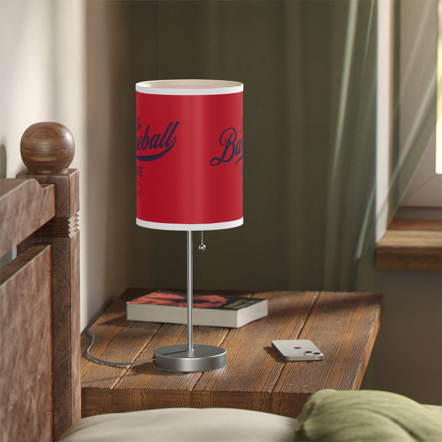 Table Lamp_Red w Navy Print