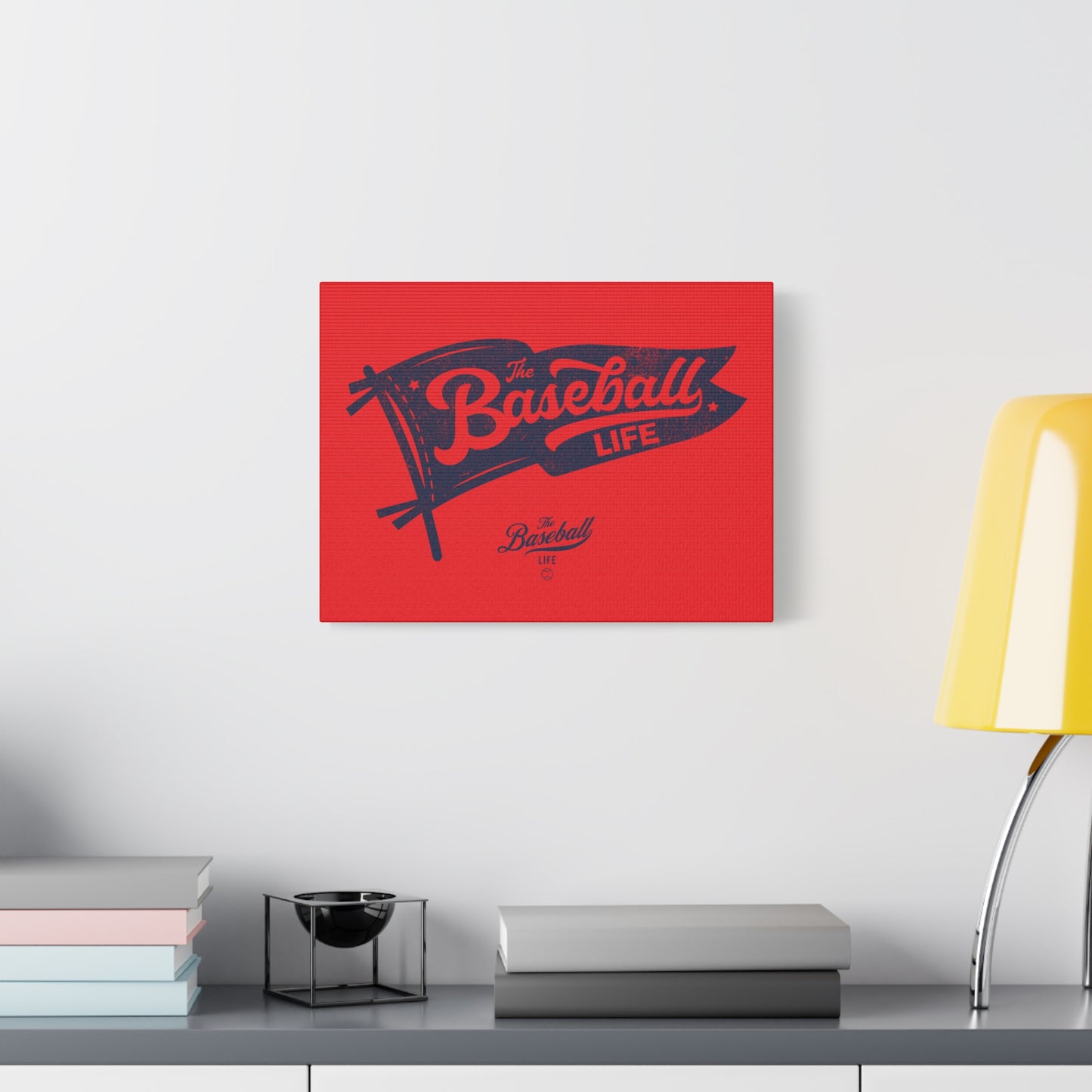 Classic Pennant Wall Art Canvas_Navy Print on Red