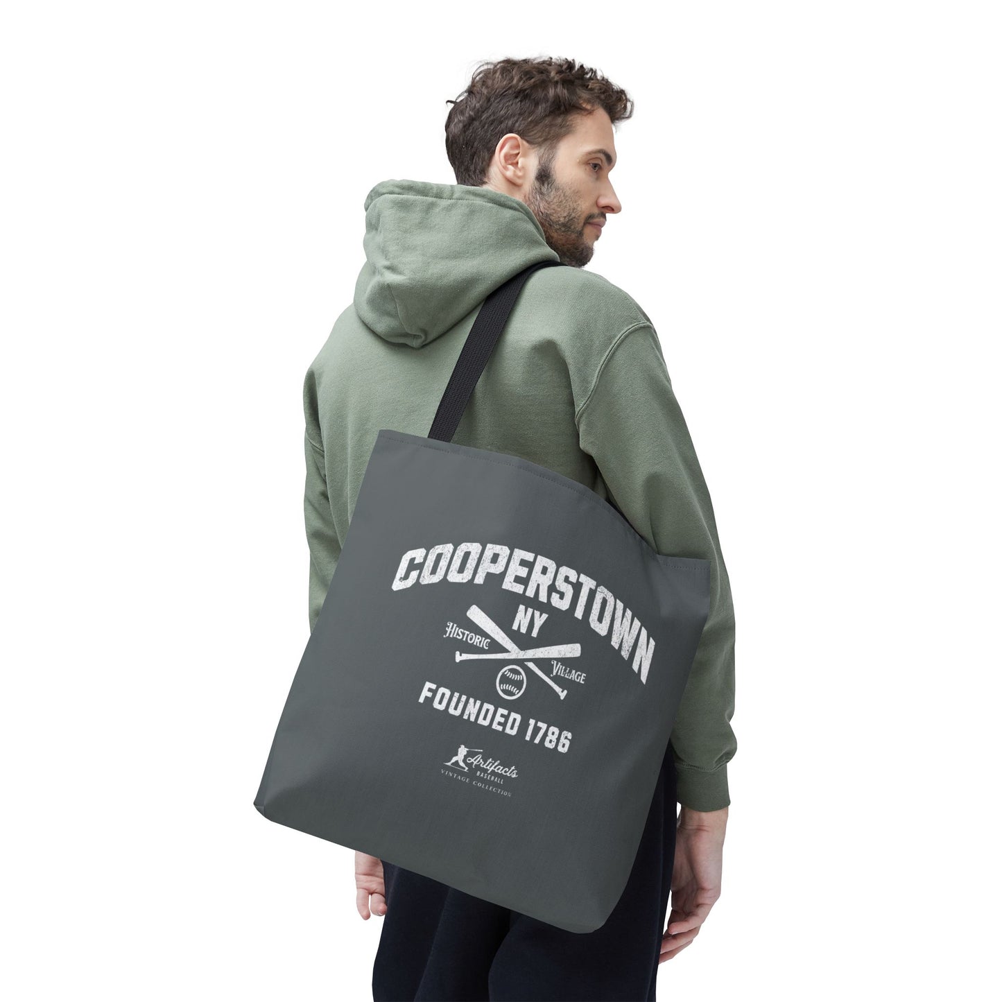 Cooperstown, NY Tote Bag_Dark Gray w White Print