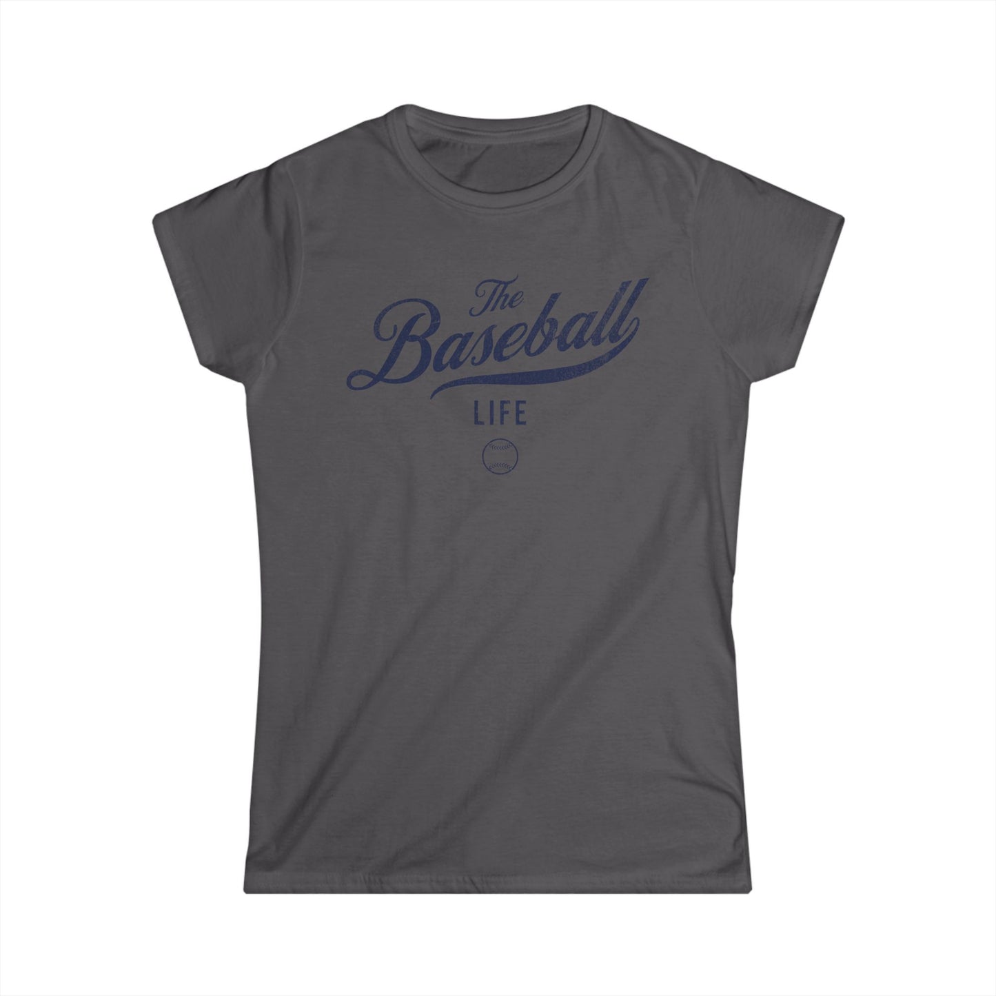 The Baseball Life Classic Script Tee_Women's_Navy Print