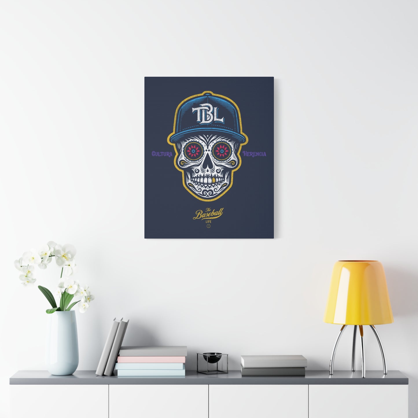 Beisbol Sugar Skull Series_Player 1 Wall Art Canvas_Navy
