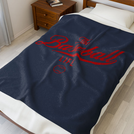 Velveteen Plush Blanket_Navy with Red Print