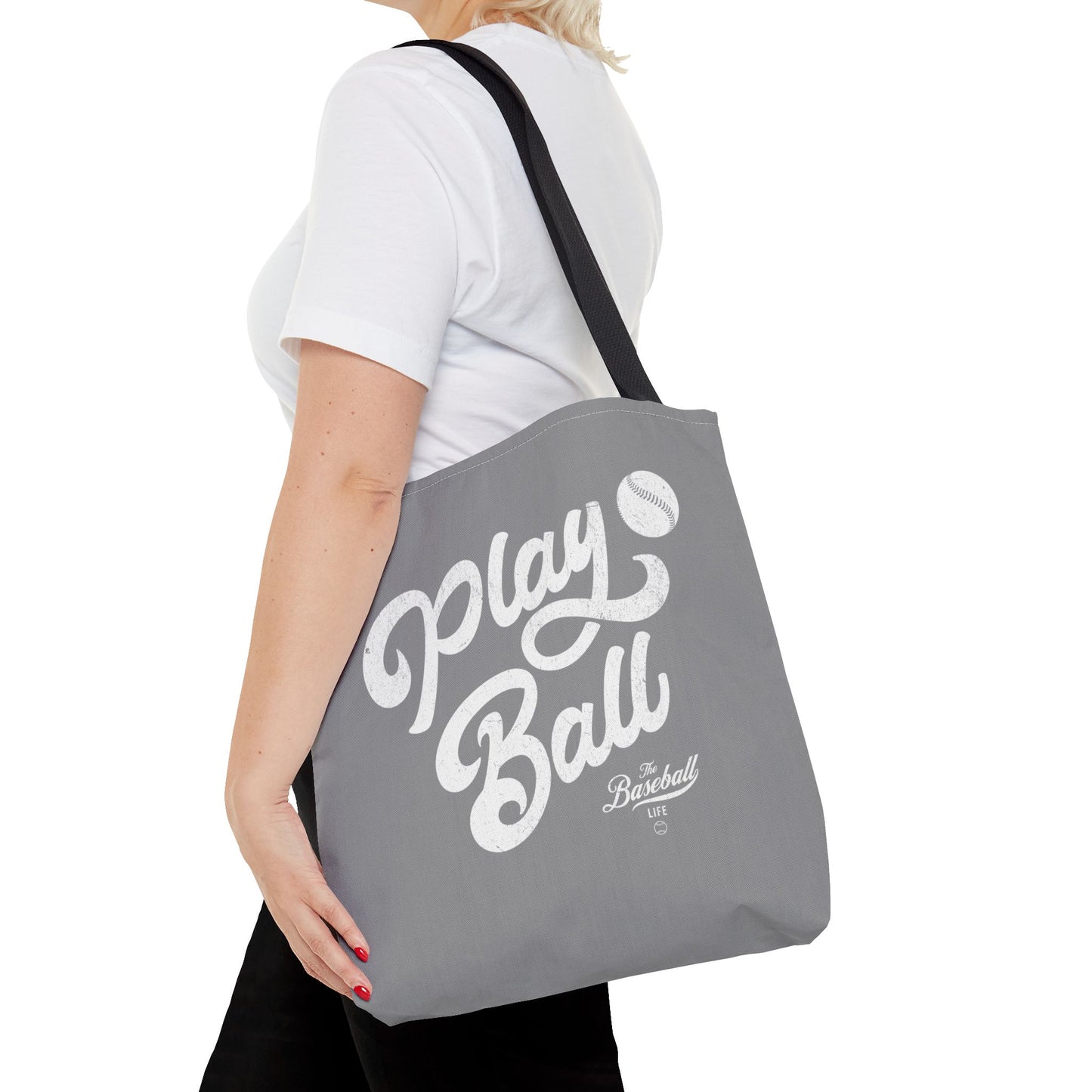 Play Ball Script Tote Bag_Medium Gray