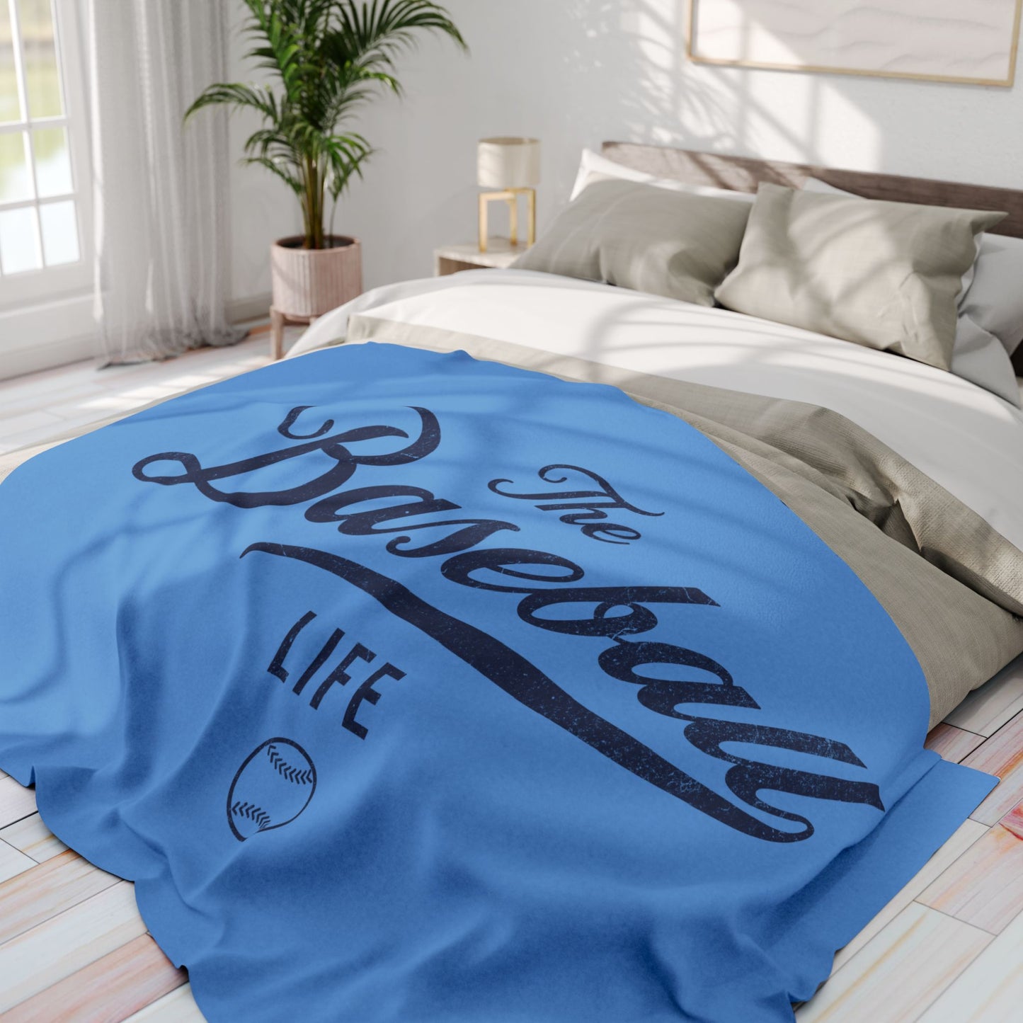 Fleece Blanket_Carolina Blue w Navy Print