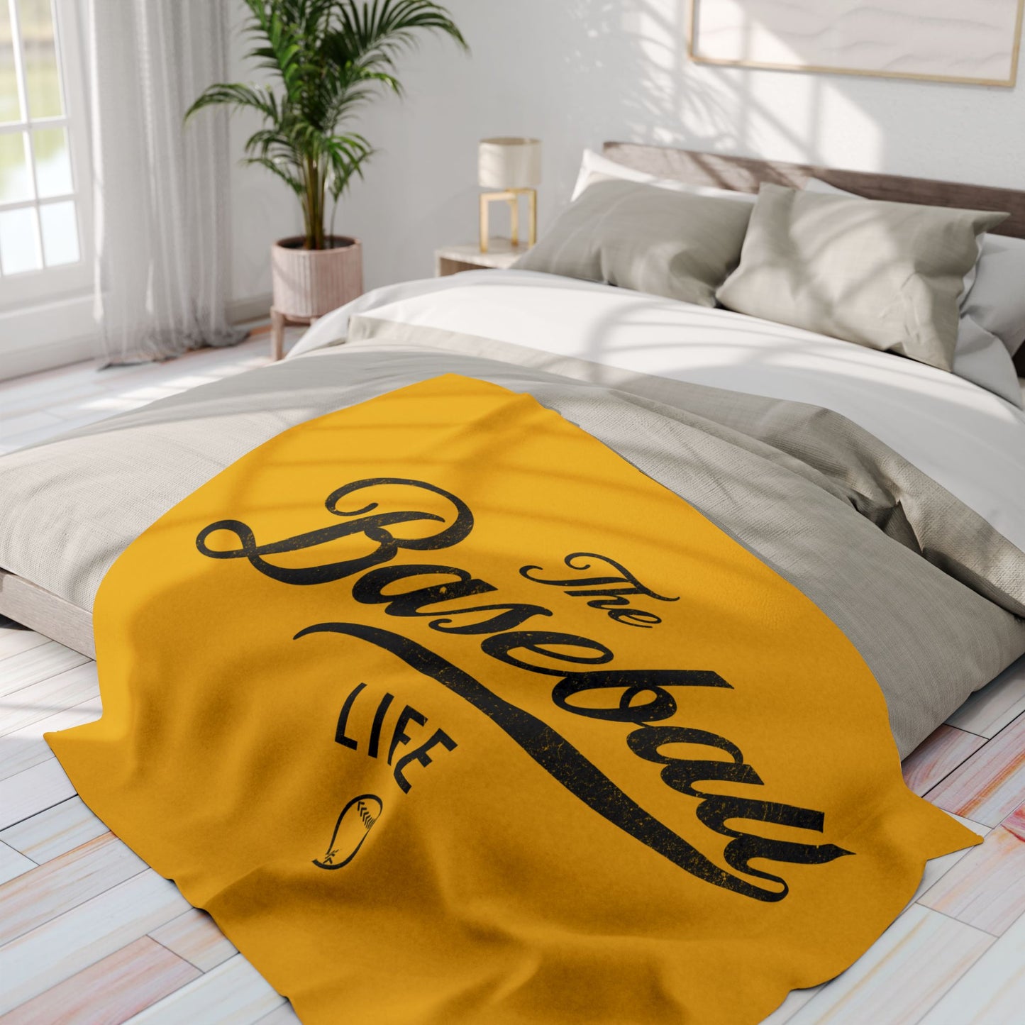 Fleece Blanket_Yellow Gold w Black Print