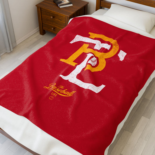 Velveteen Plush Blanket_The Baseball Life Retro Insignia_Red