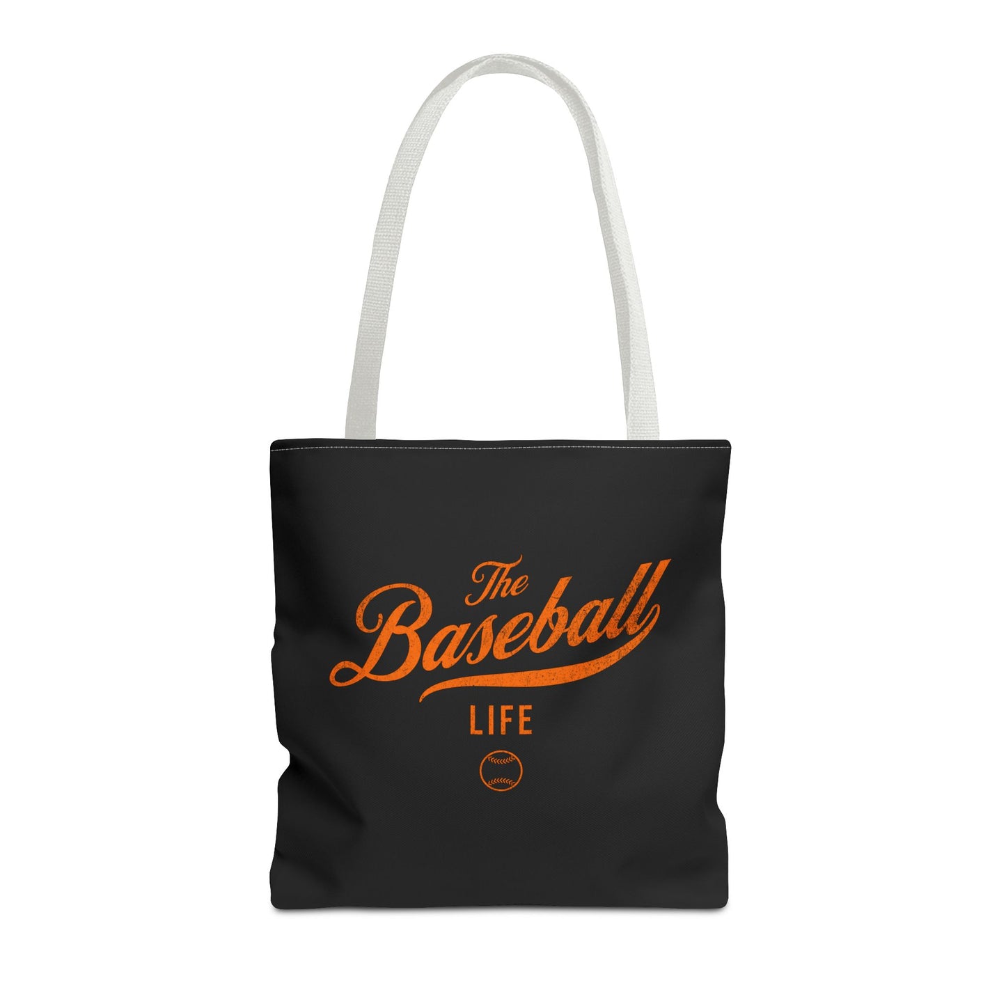 The Baseball Life Tote Bag_Black w Orange Print