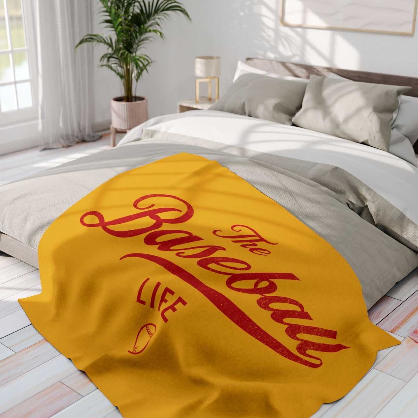 Fleece Blanket_Yellow Gold w Red Print