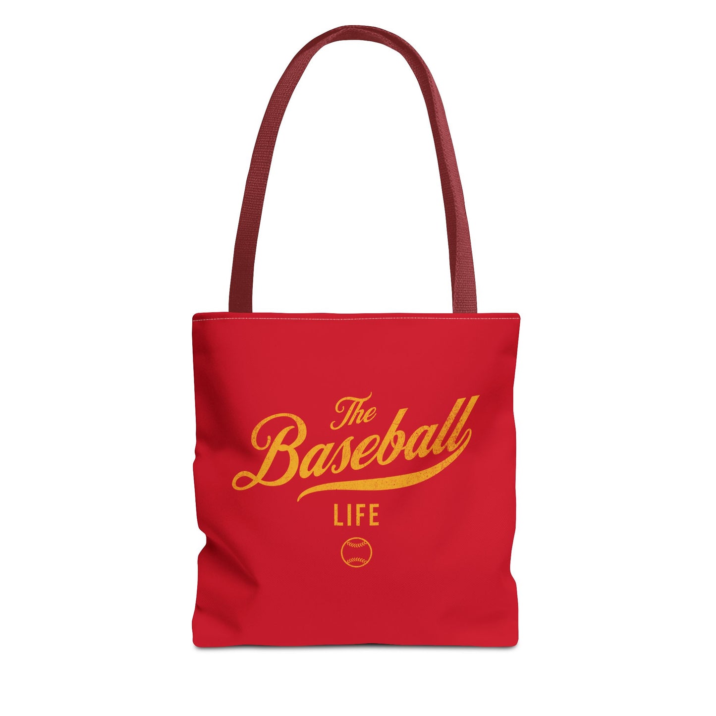 The Baseball Life Tote Bag_Red w Yellow Gold Print