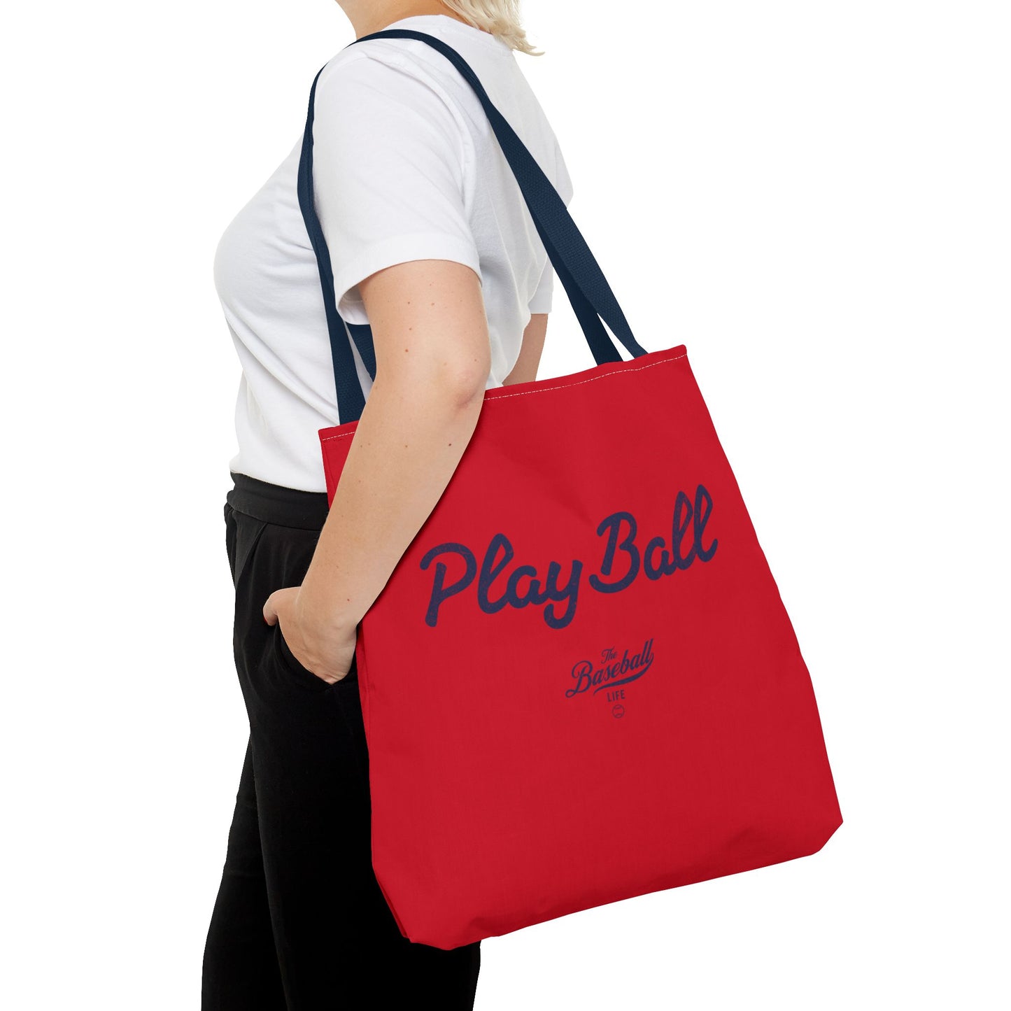 Play Ball Tote Bag_Red with Navy Print