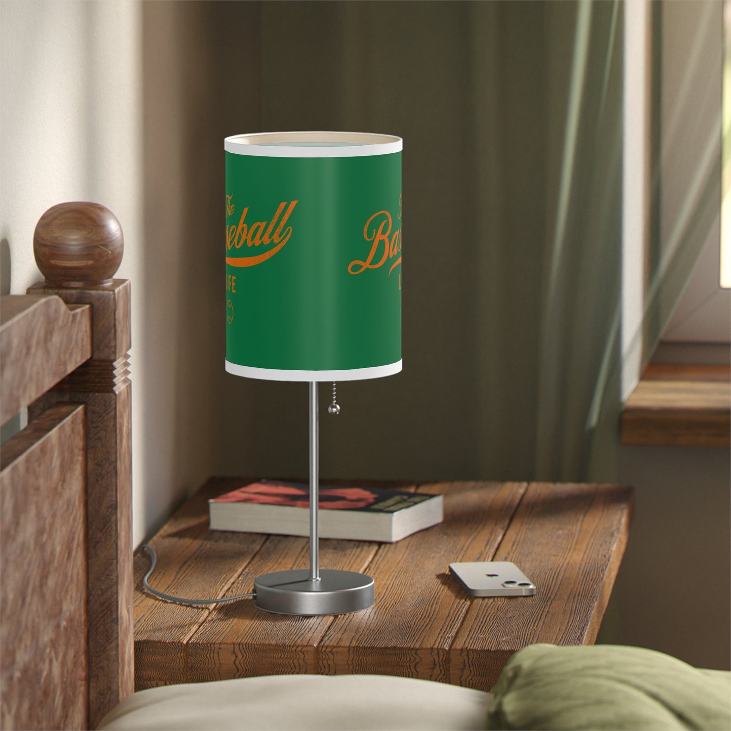 Table Lamp_Green w Orange Print