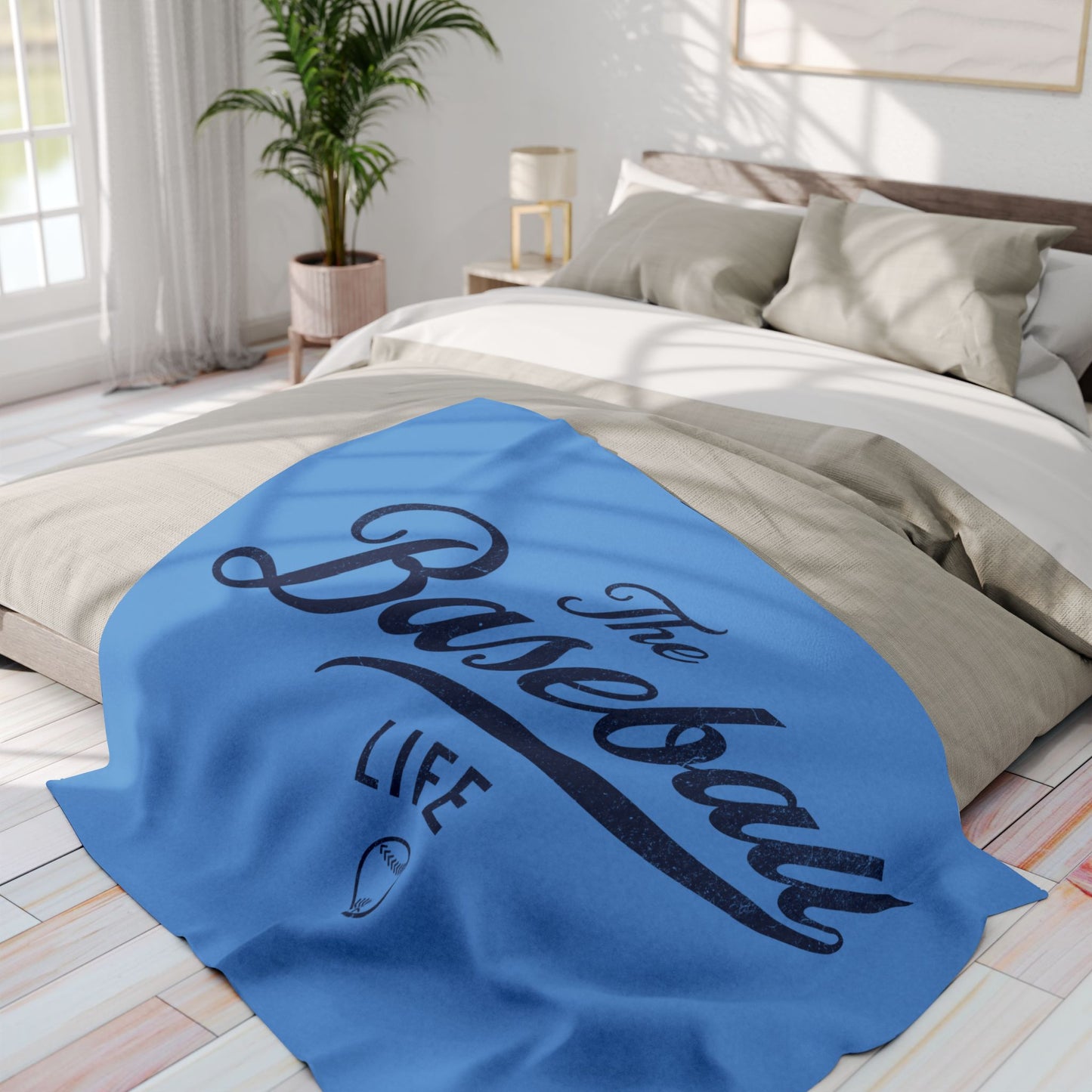 Fleece Blanket_Carolina Blue w Navy Print