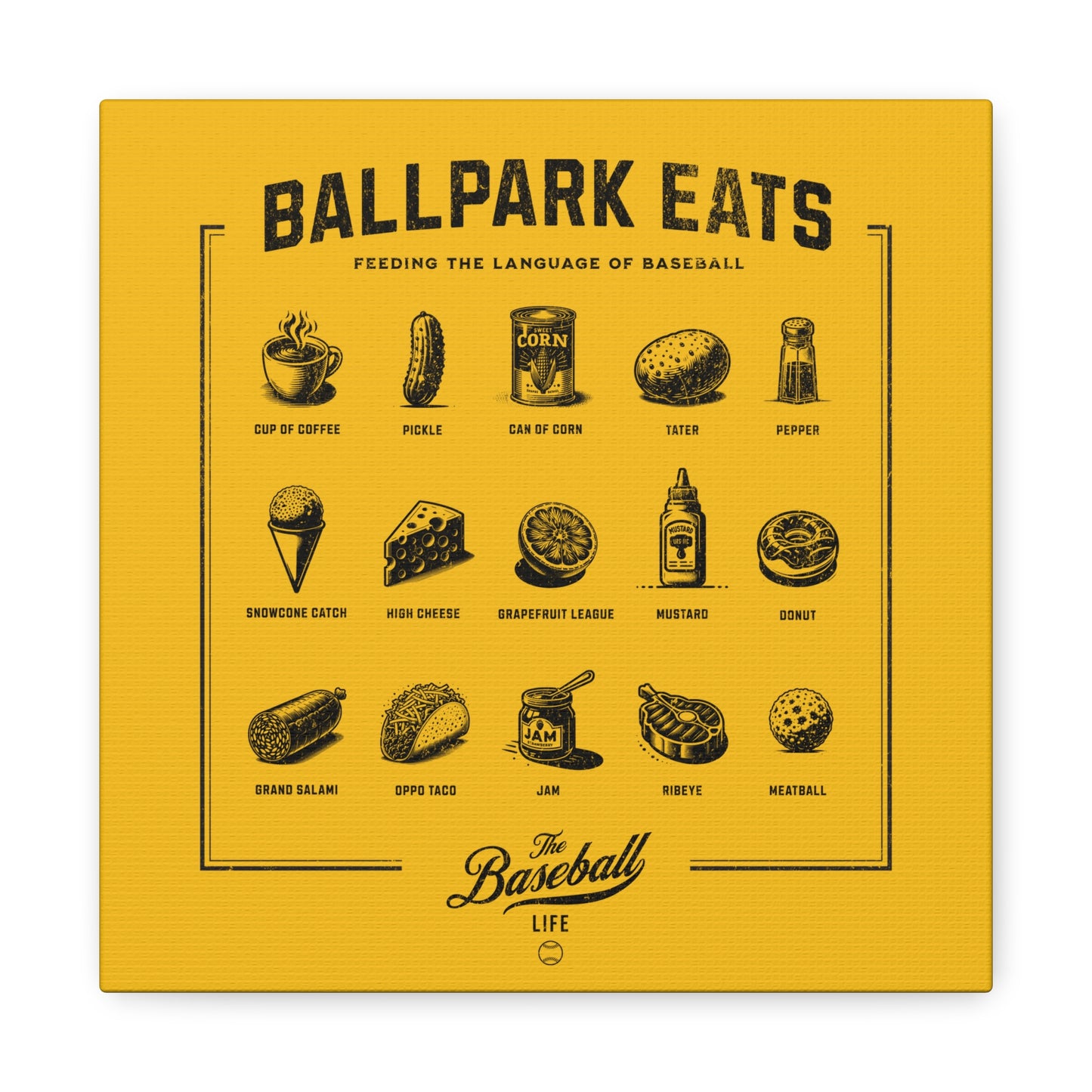 Ballpark Eats_Feeding the Language of Baseball Wall Art Canvas_Yellow Gold