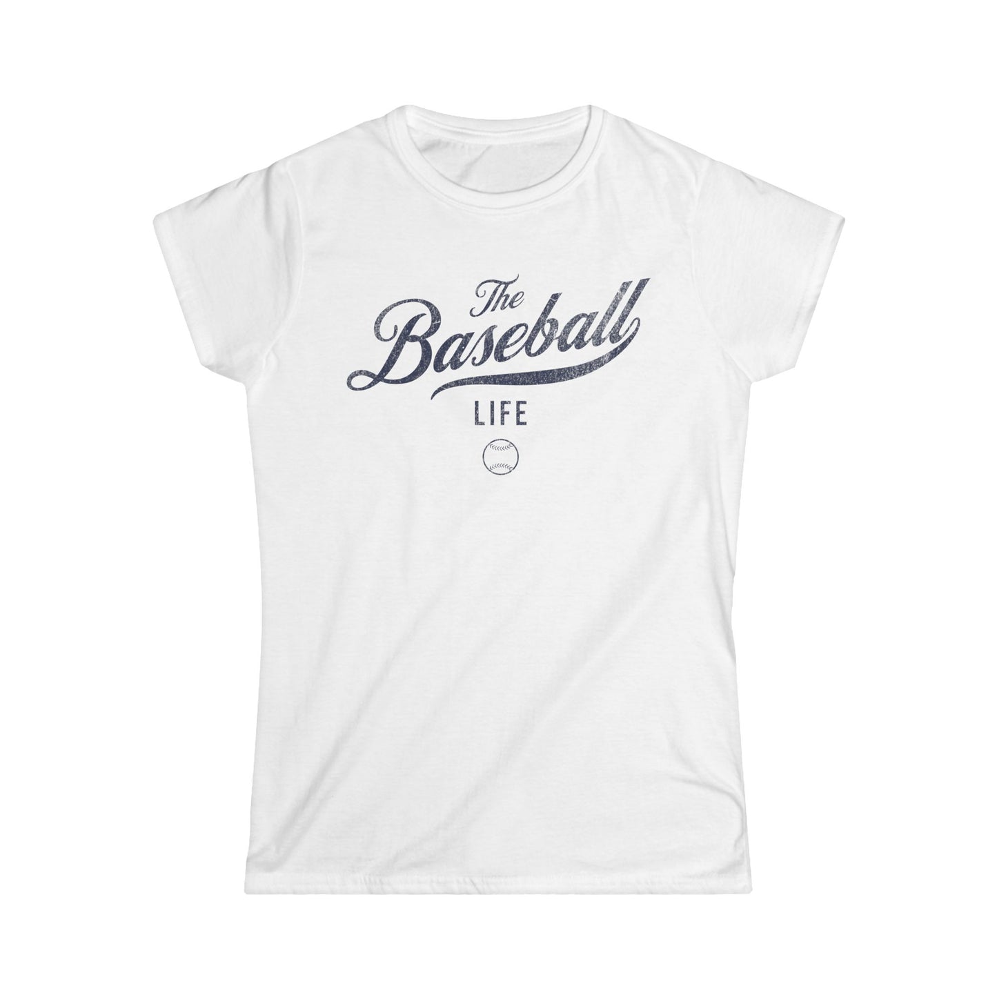 The Baseball Life Classic Script Tee_Women's_Navy Print